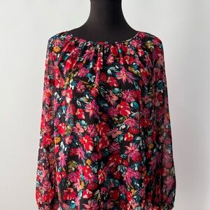 Vince Camuto Sheer Floral Keyhole Blouse